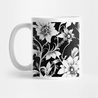 Vintage Floral Cottagecore Romantic Flower Design Black and White Mug